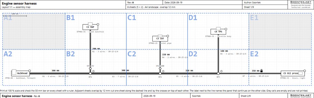 Assembly map of a full-size form board split into eight A4 sheets